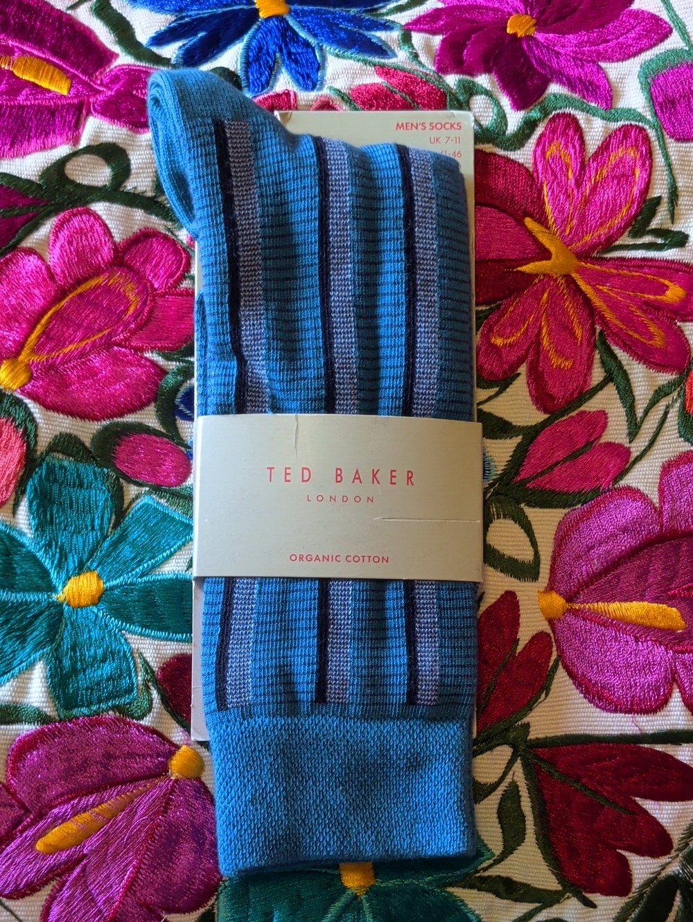 Ted Baker Blue Striped Organic Cotton Crew Socks